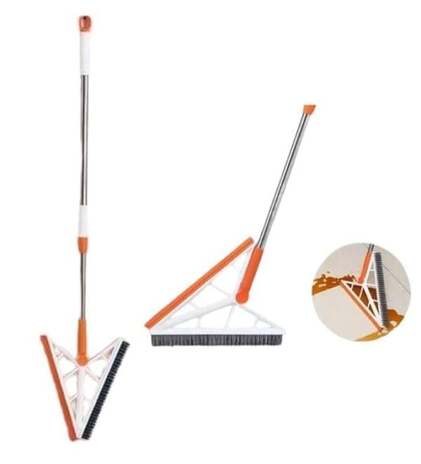 2 in 1 Window Wiper with Folding Brush Multifunction Scraping Silicone Broom Sweeper Dust and Debris from Various Floor Surfaces Crystal-Clear Windows (1-Set)