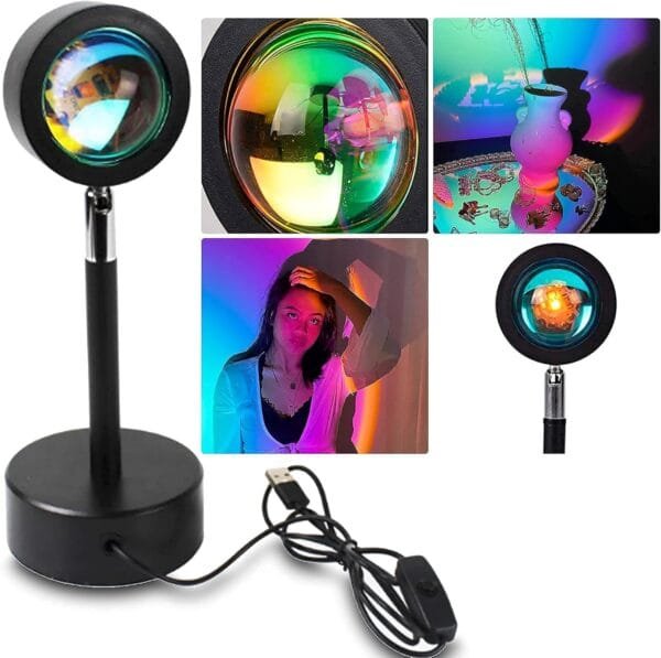 Sunset Lamp Projector | Rainbow Lamp | Eternal Sunset Night Light Projector LED Lamp | 180 Degree Rotation USB Plug-in Halo Lamp | Room Decor Stand Light (Rainbow) (Rainbow)