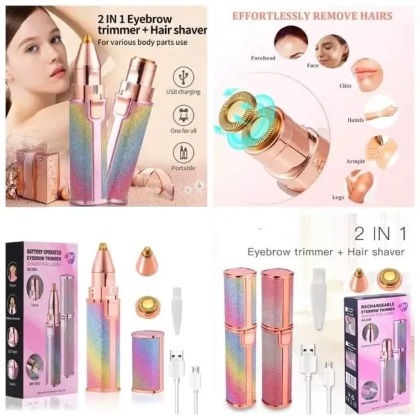 Electric Hair Remover Trimmer For Women?Rechargeable 2 in 1 Flawless Facial Razor?Painless Eyebrow Removal Shaver With LED Light For Lip Chin Bikini Fuzz Mustache - Image 8