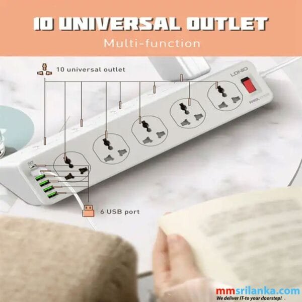 LDNIO Power Extension 10 Socket TYPE-C PD QC3.0 6 USB PORTS - Image 2