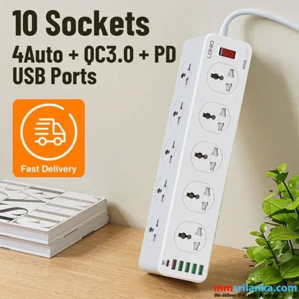 LDNIO Power Extension 10 Socket TYPE-C PD QC3.0 6 USB PORTS - Image 3