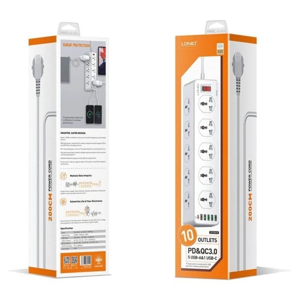 LDNIO Power Extension 10 Socket TYPE-C PD QC3.0 6 USB PORTS