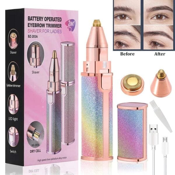 Electric Hair Remover Trimmer For Women?Rechargeable 2 in 1 Flawless Facial Razor?Painless Eyebrow Removal Shaver With LED Light For Lip Chin Bikini Fuzz Mustache - Image 7