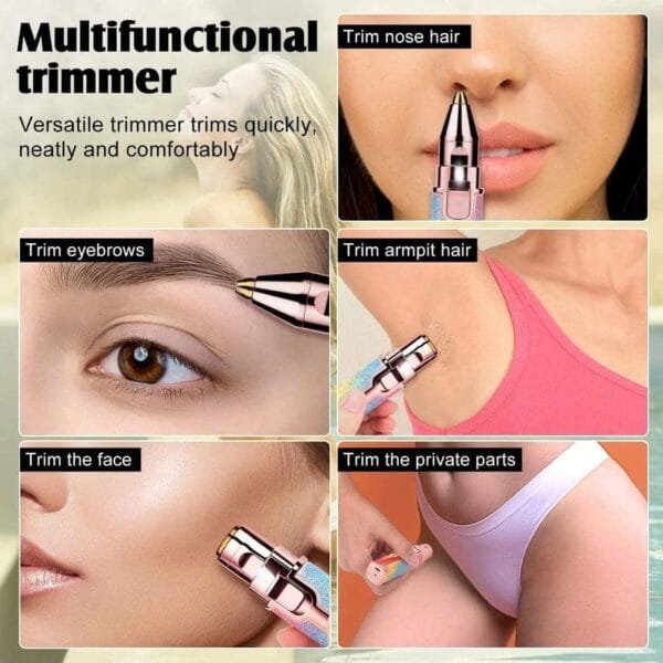 Electric Hair Remover Trimmer For Women?Rechargeable 2 in 1 Flawless Facial Razor?Painless Eyebrow Removal Shaver With LED Light For Lip Chin Bikini Fuzz Mustache - Image 3