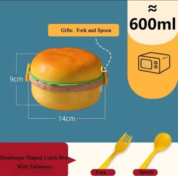 Burger Shape Lunch Box for Kids - School Tiffin Box for Boys & Girls, Leak Proof Plastic Snacks Lunch Box with 3 Layer 4 Compartments with 2 Spoons for Adults and Kids PP Plastic No Ratings - Image 13
