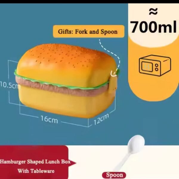 Burger Shape Lunch Box for Kids - School Tiffin Box for Boys & Girls, Leak Proof Plastic Snacks Lunch Box with 3 Layer 4 Compartments with 2 Spoons for Adults and Kids PP Plastic No Ratings - Image 12