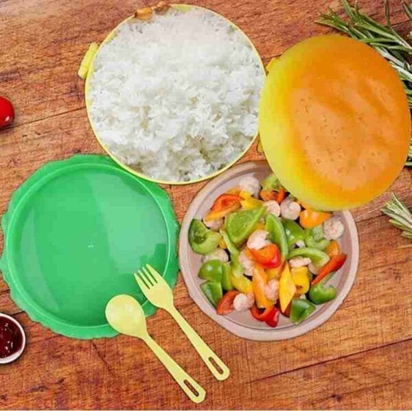 Burger Shape Lunch Box for Kids - School Tiffin Box for Boys & Girls, Leak Proof Plastic Snacks Lunch Box with 3 Layer 4 Compartments with 2 Spoons for Adults and Kids PP Plastic No Ratings - Image 10