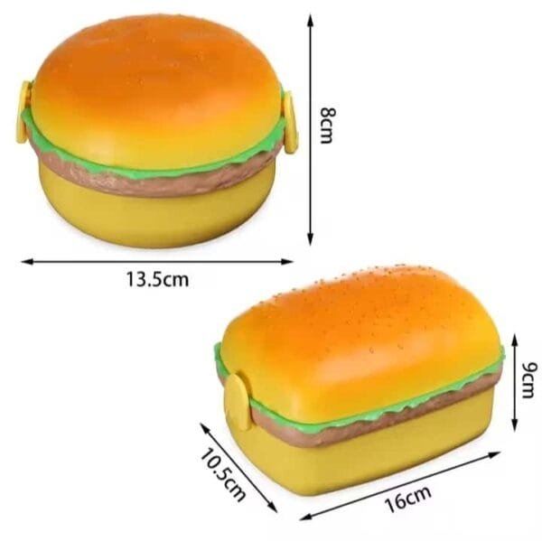 Burger Shape Lunch Box for Kids - School Tiffin Box for Boys & Girls, Leak Proof Plastic Snacks Lunch Box with 3 Layer 4 Compartments with 2 Spoons for Adults and Kids PP Plastic No Ratings - Image 11
