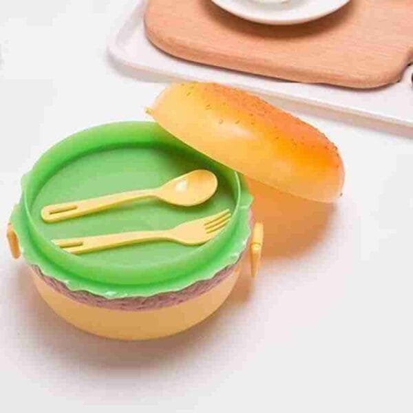 Burger Shape Lunch Box for Kids - School Tiffin Box for Boys & Girls, Leak Proof Plastic Snacks Lunch Box with 3 Layer 4 Compartments with 2 Spoons for Adults and Kids PP Plastic No Ratings - Image 8