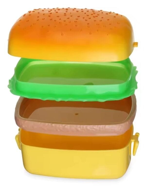 Burger Shape Lunch Box for Kids - School Tiffin Box for Boys & Girls, Leak Proof Plastic Snacks Lunch Box with 3 Layer 4 Compartments with 2 Spoons for Adults and Kids PP Plastic No Ratings - Image 3