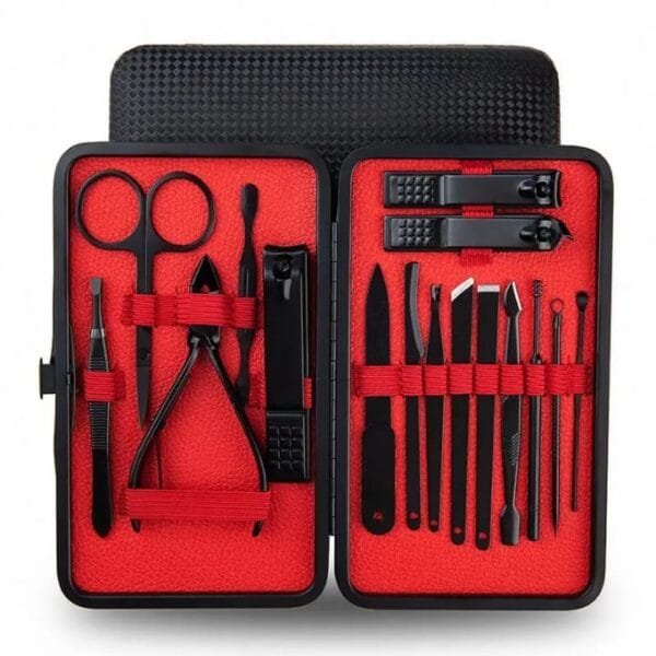 Manicure Set, No-Splash Nail Clippers Kit 18-Pcs Professional Pedicure Kit Grooming Kits Stainless Steel Nail Tools Pedicure Tools, with Luxurious Travel Case (Black).