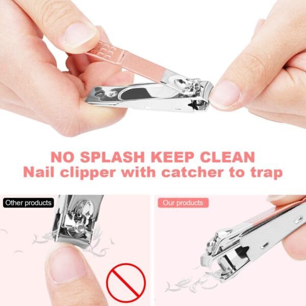 Manicure Set, No-Splash Nail Clippers Kit 18-Pcs Professional Pedicure Kit Grooming Kits Stainless Steel Nail Tools Pedicure Tools, with Luxurious Travel Case (Rose Gold). - Image 5