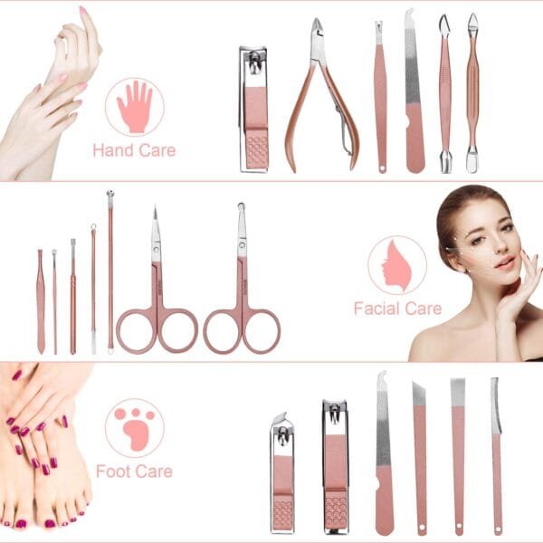 Manicure Set, No-Splash Nail Clippers Kit 18-Pcs Professional Pedicure Kit Grooming Kits Stainless Steel Nail Tools Pedicure Tools, with Luxurious Travel Case (Rose Gold). - Image 2