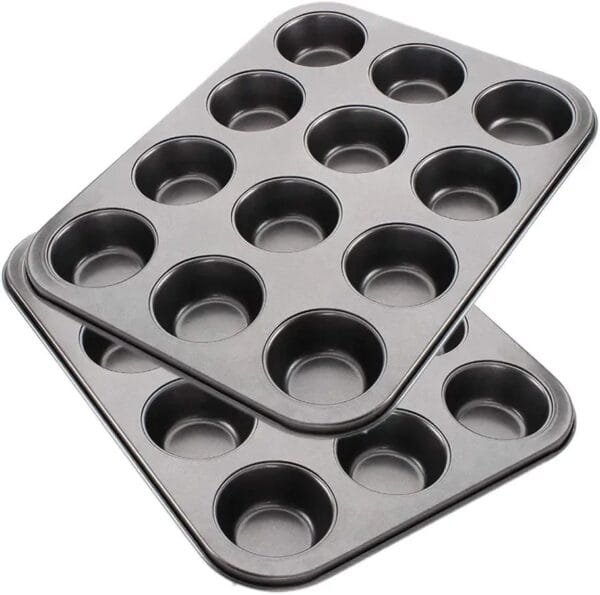 Muffin Pan, 12 Cupcake Pan, Set of Nonstick Brownie Bakeware Muffin Tin, Cupcake Tray, Baking Pan for Kitchen Oven, Black 13.9 x 10.5 x 1.2 inches - Image 3