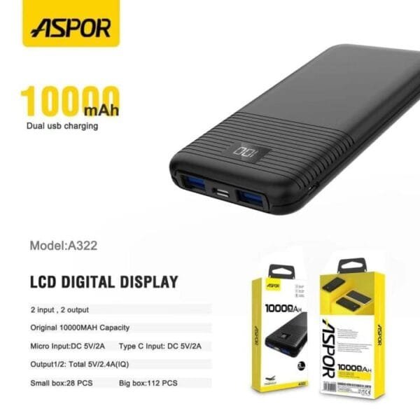 ASPOR 10000mAh A322 POWER BANK - Image 4