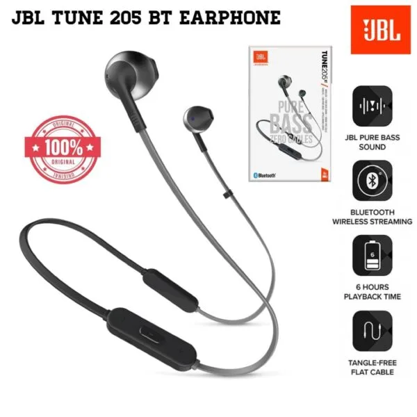 JBL TUNE 205BT – Wireless Earbud headphones – Black