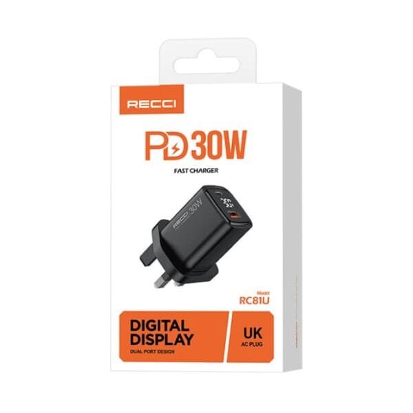 Recci RC81U PD 30w Digital Display Fast Charger Black (Copy) - Image 3