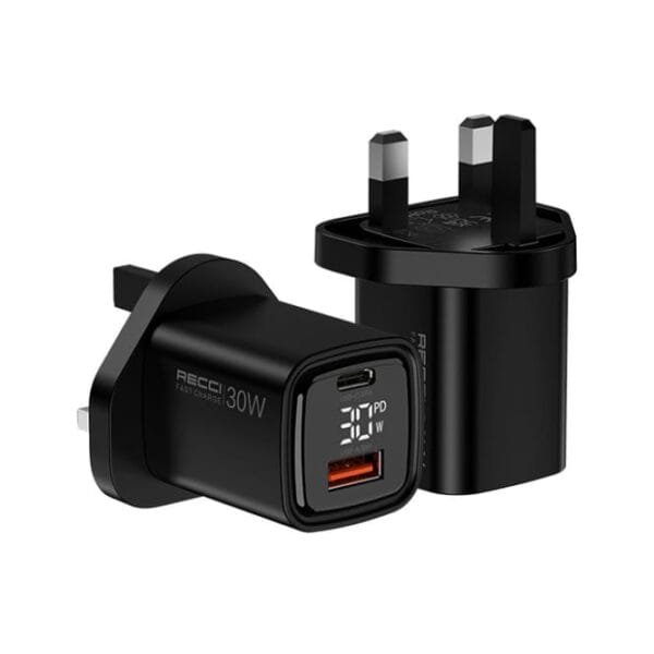 Recci RC81U PD 30w Digital Display Fast Charger Black (Copy) - Image 2