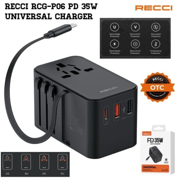 Recci RCG-P06 PD 35W Universal Fast Charger Black