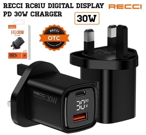 RECCI RC81U PD 30w Digital Display Fast Charger.