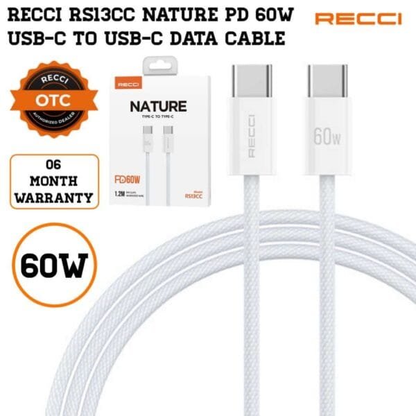 RECCI RS13CC NATURE PD 60W USB-C TO USB-C DATA CABLE