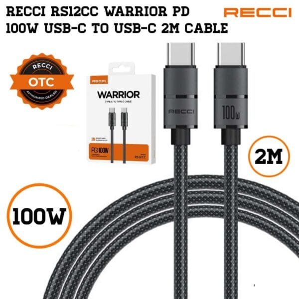 RECCI RS12CC WARRIOR PD 100W USB-C TO USB-C 2M CABLE