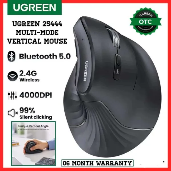 UGREEN 25444 Vertical Mouse Wireless (Bluetooth 5.0+2.4G) 4000 DPI Max Ergonomic Mouse with 5 Buttons