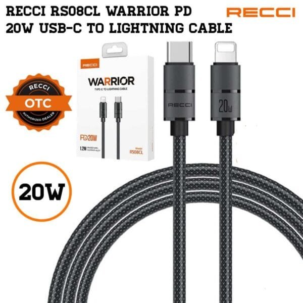 RECCI RS08CL WARRIOR PD 20W USB-C TO LIGHTNING CABLE