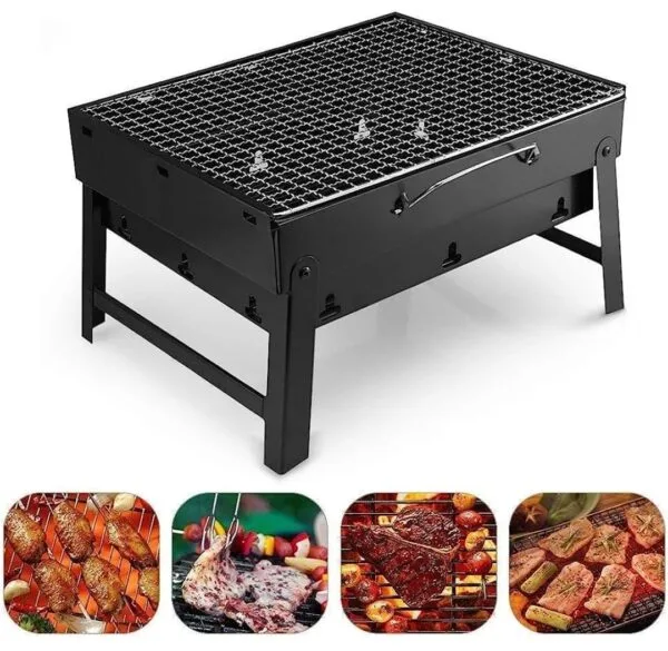 Credly Folding New Portable Outdoor Barbeque Charcoal BBQ Grill Oven Black Carbon Steel, Black.