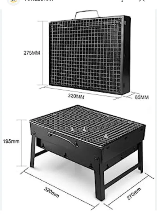Credly Folding New Portable Outdoor Barbeque Charcoal BBQ Grill Oven Black Carbon Steel, Black. - Image 2