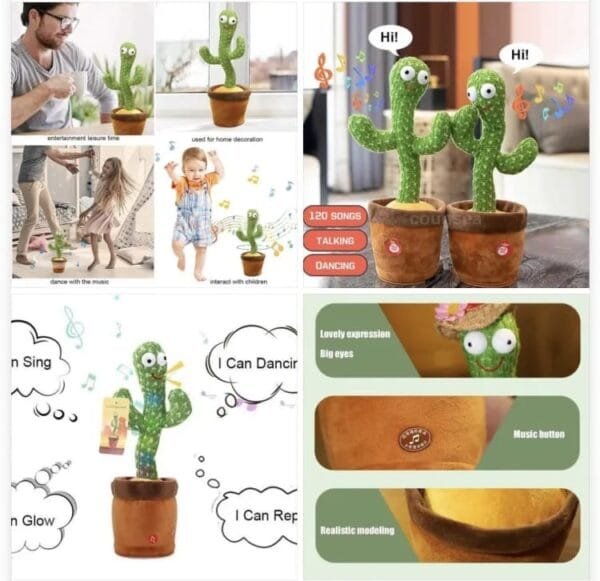 Dancing Cactus Toy Rechargeable with USB Cable for Kids - Can Sing, Record, Talk, Dance, Repeat What You say, Talking Toy for Kids, Funny Educational Toy & Kid's Companion - Image 2