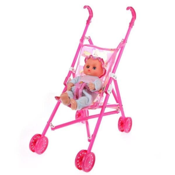 Delopik Dolls Buggy Stroller Pushchair Pram Foldable Girls Toy Doll Pram Baby Doll trolley doll