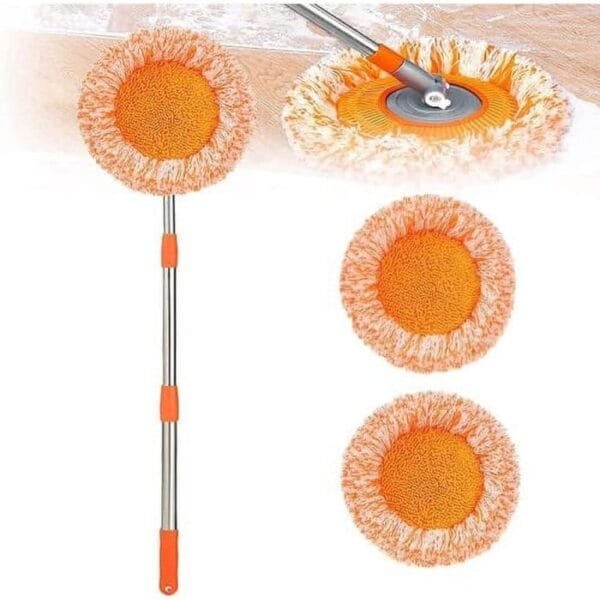 360° Rotatable Adjustable Cleaning Mop, Spin Mop for Floor Cleaning, Extendable Wall Cleaning Mop for Floor Wall Door Window Ceiling Bathroom Car (Round)