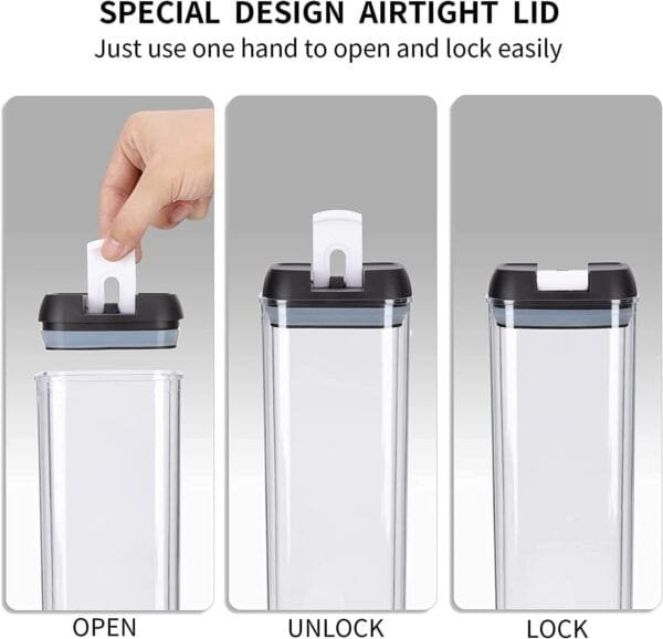 7 Pcs Airtight Food Storage Containers, Kitchen Storage Containers with Lids, Airtight, BPA Free Pantry Containers for organization and storage -Includes Labels, Marker Pen (Black) - Image 5