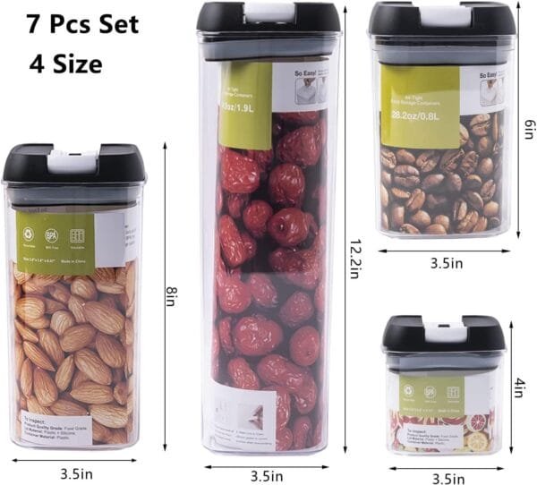 7 Pcs Airtight Food Storage Containers, Kitchen Storage Containers with Lids, Airtight, BPA Free Pantry Containers for organization and storage -Includes Labels, Marker Pen (Black) - Image 2