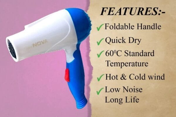 Professional Nova Foldable Hair Dryer , Compact and Powerful Nova 1000w - Image 2