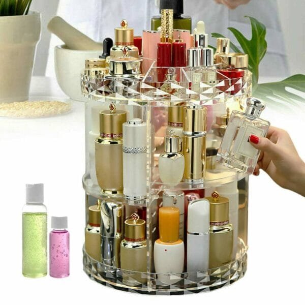 360 Rotating Beauty Makeup Vanity Organizer Cosmetic Storage Countertop Organizers Large Capacity Perfume Make Up Brush Holder - Image 2